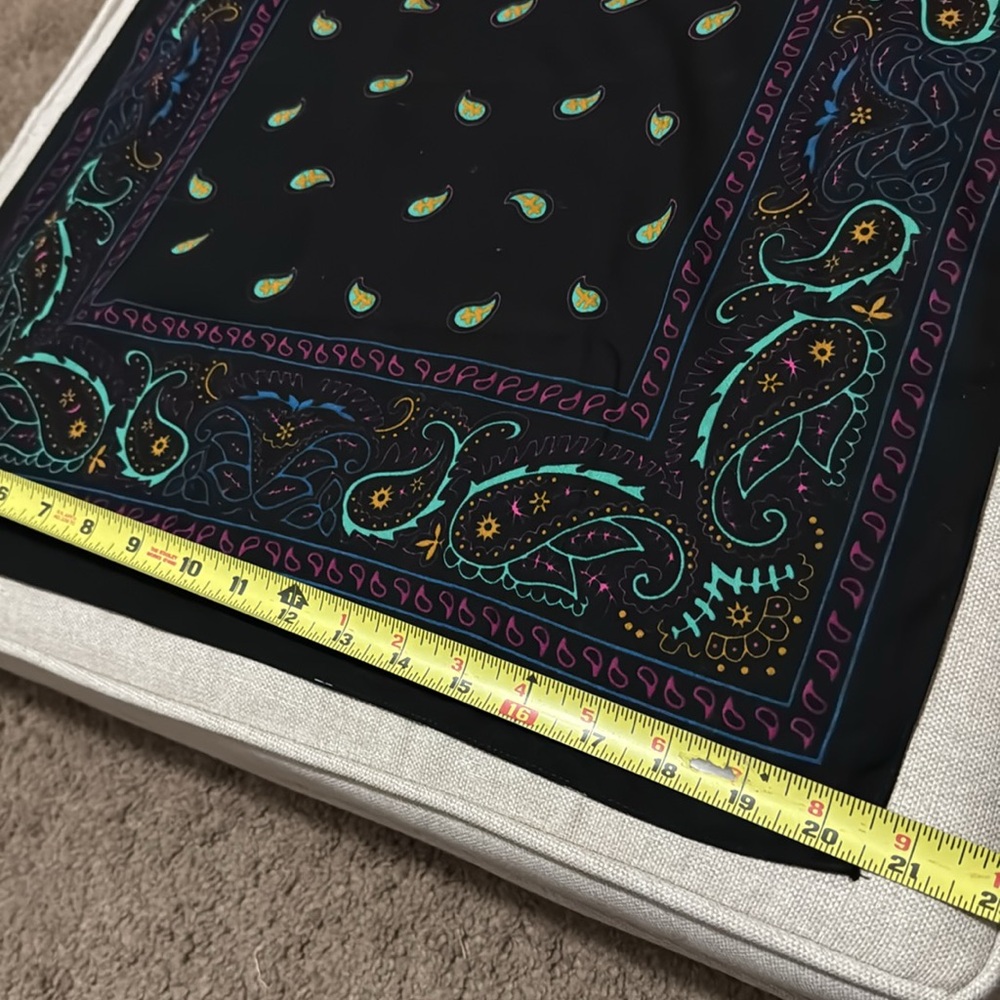 Cotton Bandanna Style Square Scarf-Paisley Black Teal Purple-EUC - Picture 7 of 9